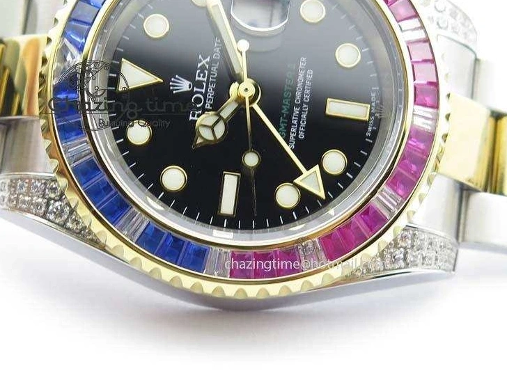 MiroTime 0511 GMT-Master II 116759 SS YG Bp-Maker Blue Red Ruby Crystal Black Dial On SS YG Bracelet A SmoothTexture 3771
